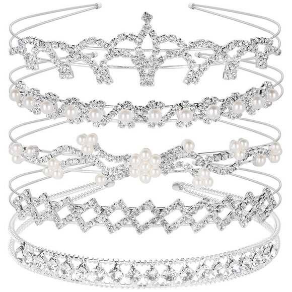 Crystal Headband Set 5pcs Rhinestone Faux Pearl Hair Accessories for Women Girls main image 7